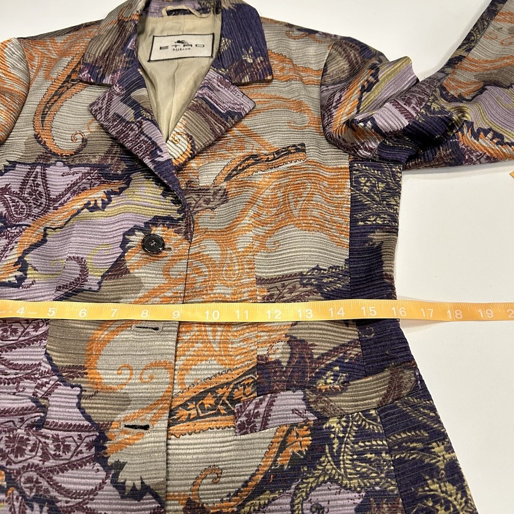 ETRO MILANO Purple Gray Orange Paisley Wool Silk Blend Blazer Jacket Sz 42 - Picture 5 of 13
